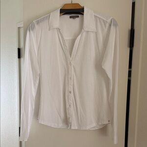 Lilla P White Long-Sleeve Button Down Shirt cotton soft jersey knit size small